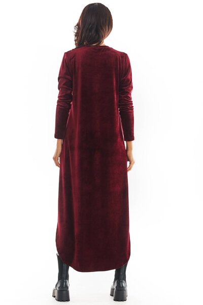 Asymetryczna bordowa sukienka z zabudowanym dekoltem