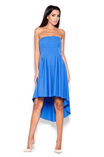 Asymetryczna niebieska sukienka bez ramiączek 