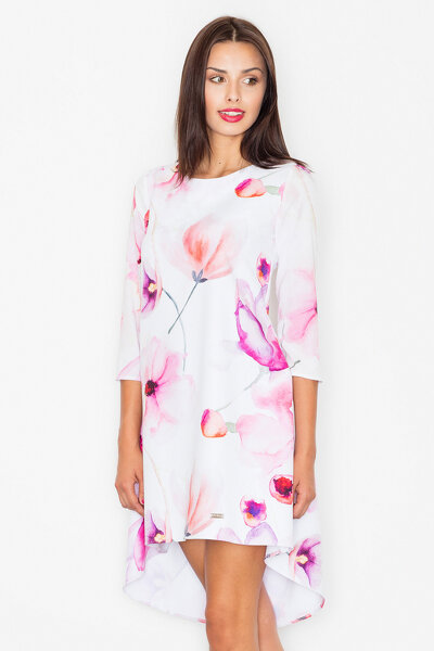 Asymetryczna sukienka w różowo-fioletowe kwiaty