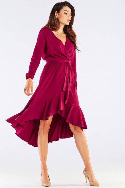 Asymetryczna wiskozowa sukienka w bordowym kolorze