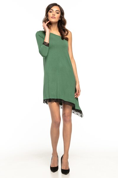 Zielona asymetryczna sukienka z jednym rękawem