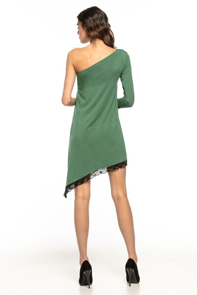 Zielona asymetryczna sukienka z jednym rękawem