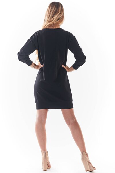 Bawełniana czarna sukienka mini z ozdobnym zamkiem