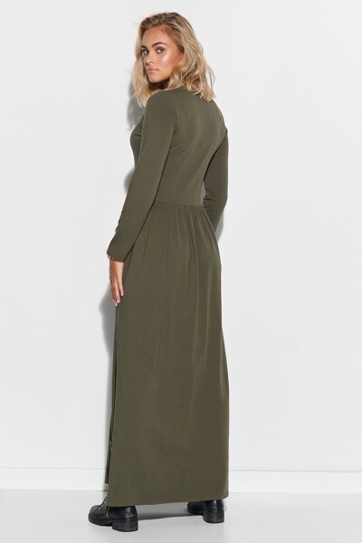 Bawełniana długa sukienka z kieszeniami w kolorze khaki