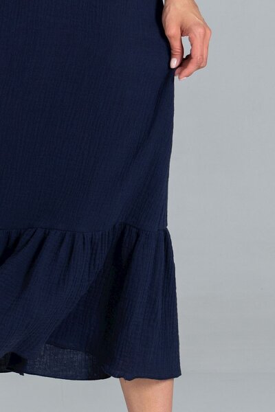 Bawełniana granatowa sukienka z krótkim rękawem i falbanką