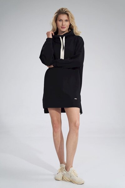 Bawełniana sportowa czarna sukienka z kominem