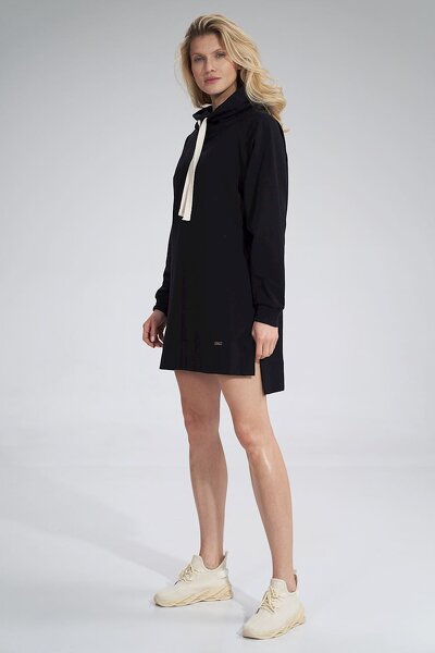 Bawełniana sportowa czarna sukienka z kominem