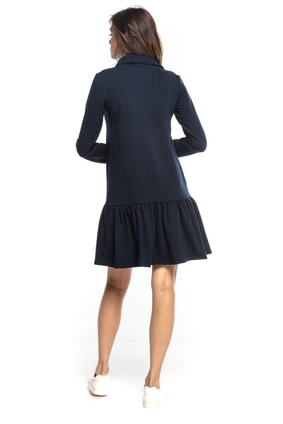 Bawełniana sukienka z falbanką i golfem w kolorze granatowym