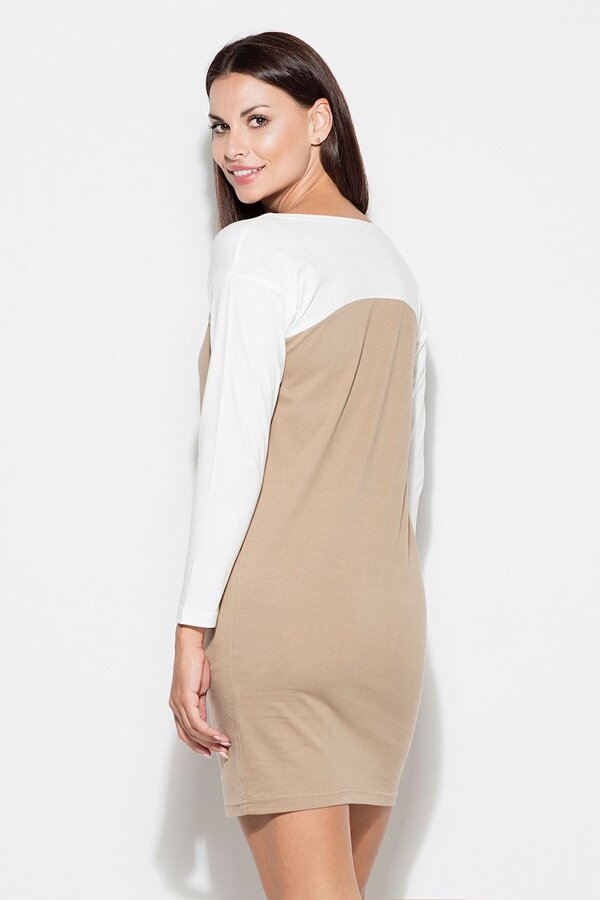 Beżowa sukienka bawełniana z kieszeniami z przodu - Sukienki.pl