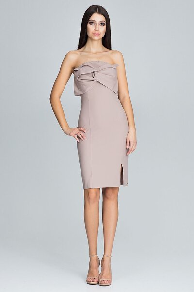 Dopasowana sukienka bez ramion w beżowym kolorze