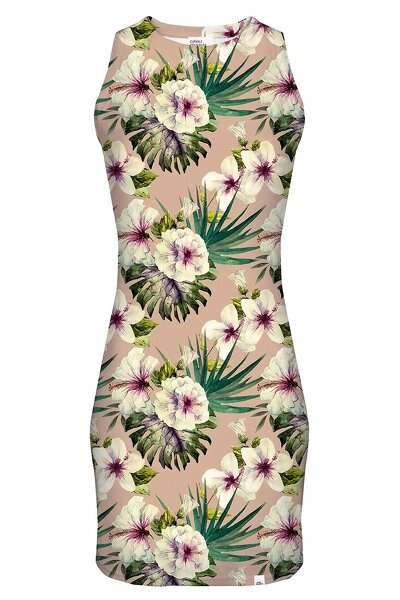 Beżowa sukienka mini w kwiaty