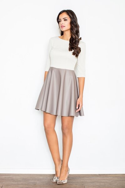 Beżowa sukienka z ekoskóry