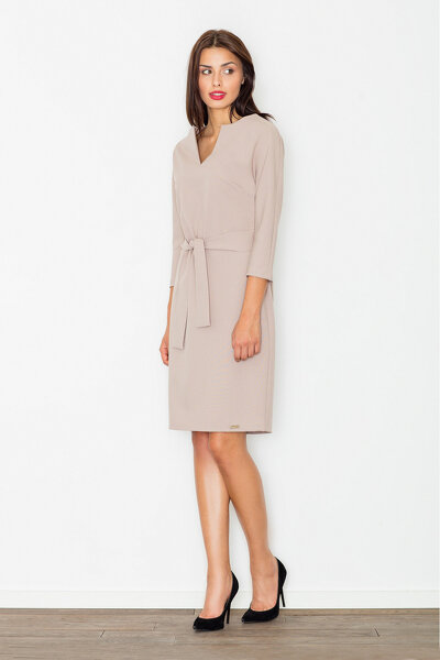 Sukienka ołówkowa wiązana w pasie w beżowym kolorze