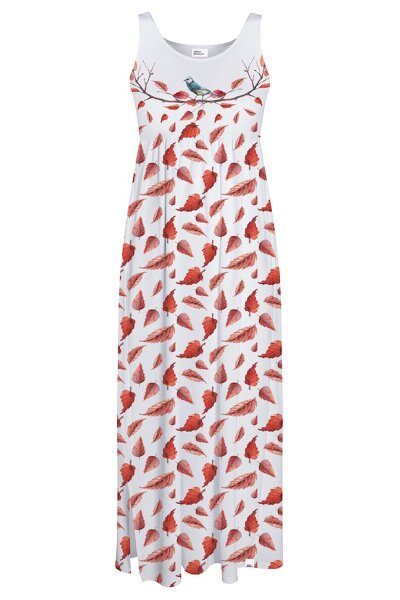 Biała sukienka w czerwone listki