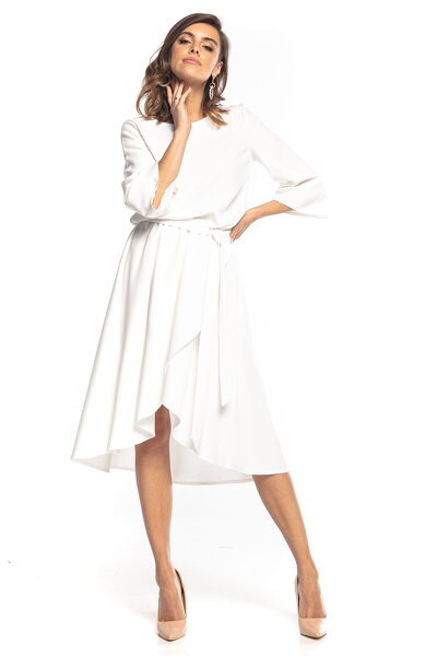 Biała sukienka midi o asymetrycznym fasonie