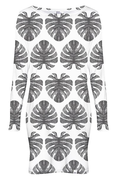 Dopasowana biała sukienka z czarnymi elementami