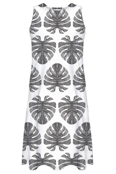 Biała sukienka w czarne liście