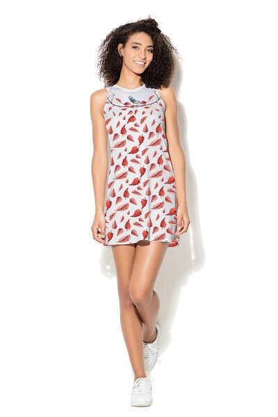 Biała sukienka w czerwone listki