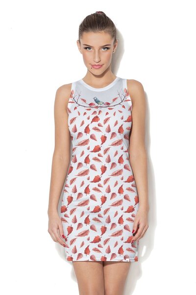 Biała sukienka z czerwonymi listkami