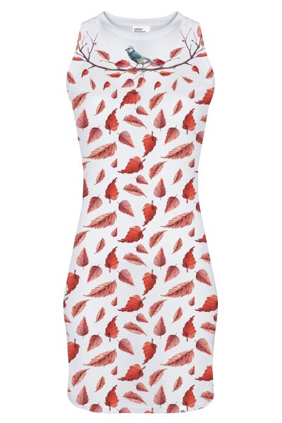 Biała sukienka z czerwonymi listkami