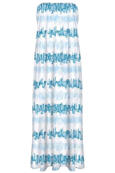 Biało-niebieska sukienka z odkrytymi ramionami