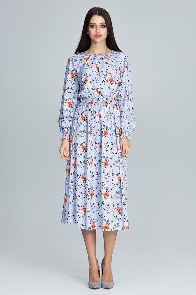 Jasna sukienka maxi z gumką w pasie w kwiaty