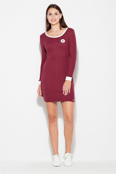 Bordowa sukienka dopasowana z długim rękawem