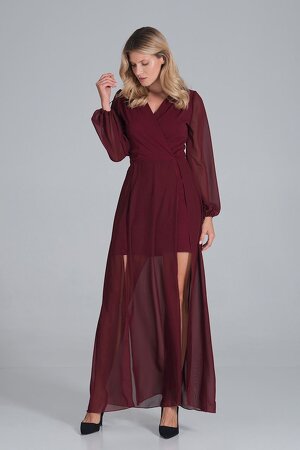 Bordowa sukienka maxi z wierzchnią warstwą z szyfonu Bordowa sukienka maxi z wierzchnią warstwą z szyfonu