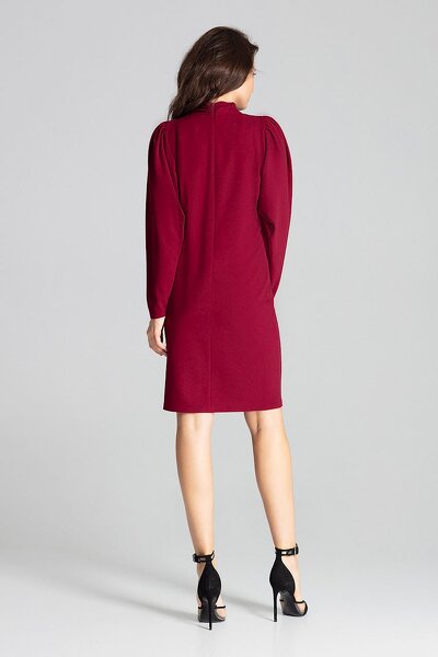 Bordowa sukienka z bufiastymi rękawami