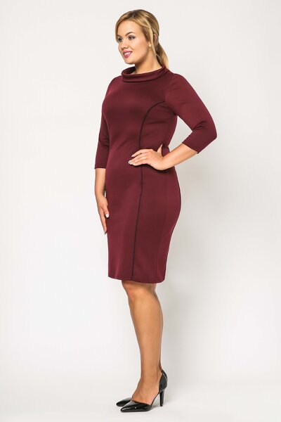Bordowa elegancka sukienka z ozdobnym kołnierzem