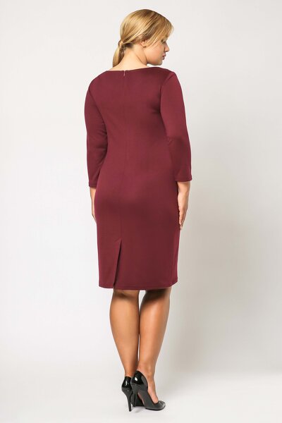 Bordowa ołówkowa sukienka z długim rękawem