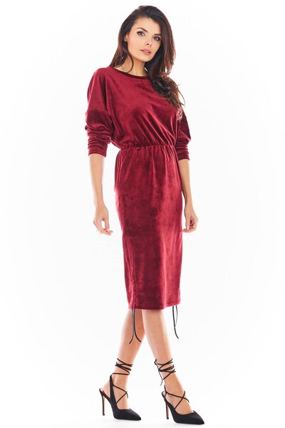 Bordowa welurowa sukienka z regulacją długości