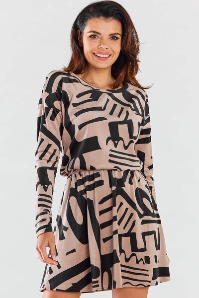 Brązowa luźna sukienka z gumką w pasie