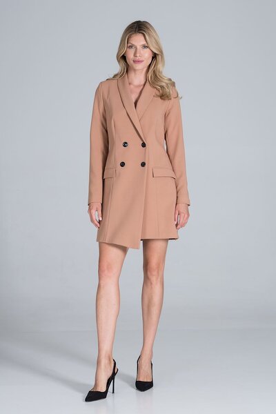 Brązowa sukienka mini o żakietowym fasonie