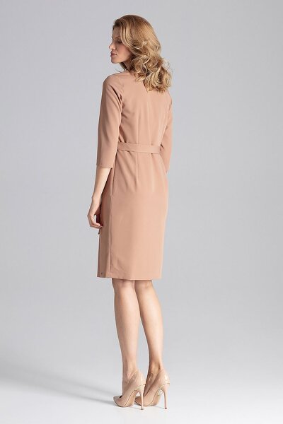 Sukienka z kopertowym dekoltem w brązowym kolorze