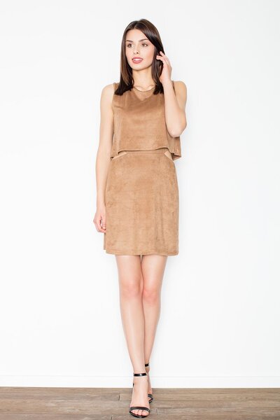Zamszowa sukienka z wcięciami w brązowym kolorze