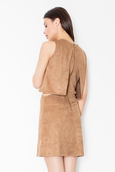 Zamszowa sukienka z wcięciami w brązowym kolorze