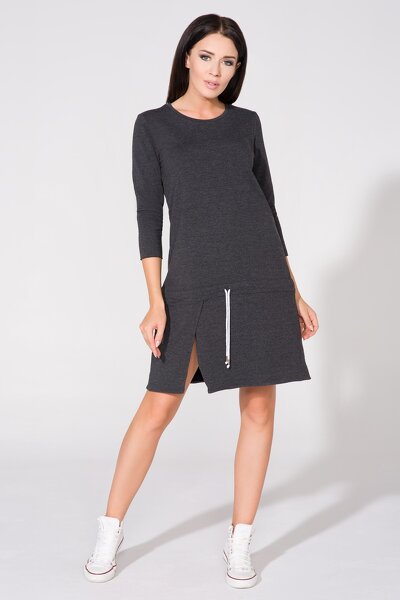 Sportowa ciemno szara sukienka z lekkim rozcięciem z przodu