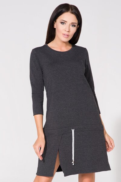 Sportowa ciemno szara sukienka z lekkim rozcięciem z przodu