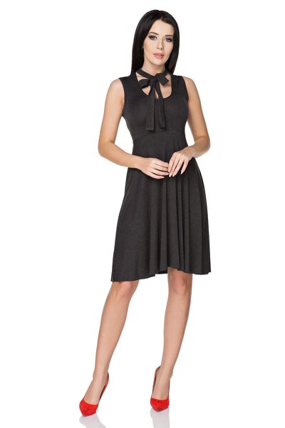 Ciemnoszara sukienka z wiskozy z ozdobną kokardą