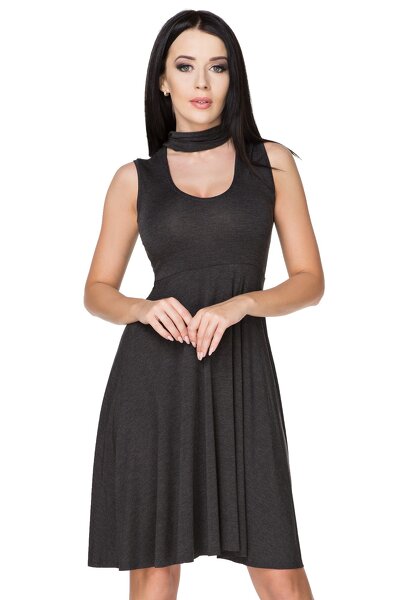 Ciemnoszara sukienka z wiskozy z ozdobną kokardą