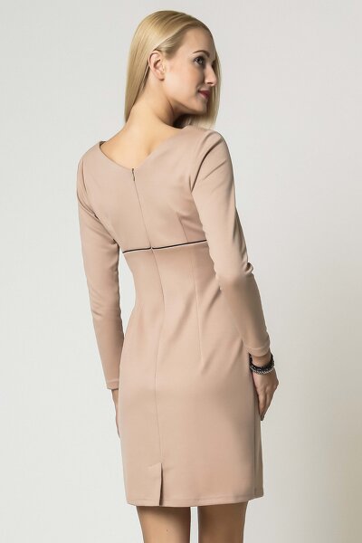 Beżowa sukienka mini z kopertowym dekoltem