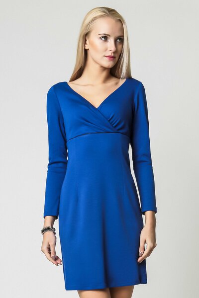 Chabrowa sukienka mini z kopertowym dekoltem