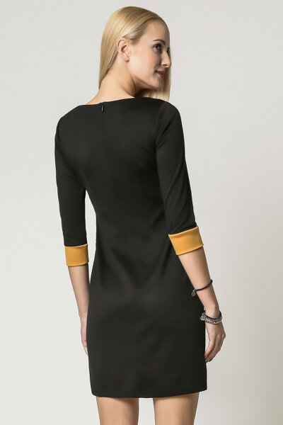 Miodowo czarna sukienka koktajlowa z rękawem 3/4