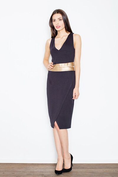 Sukienka na ramiączkach ze złotym pasem w czarnym kolorze