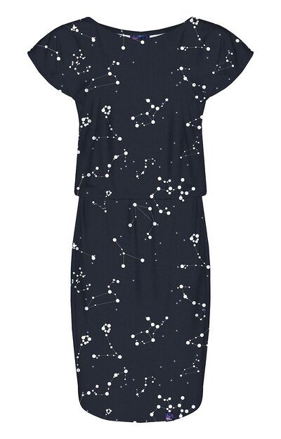 Czarna sukienka midi w białe gwiazdozbiory