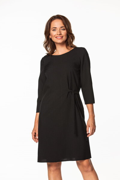 Czarna sukienka midi z wiązaniem z boku