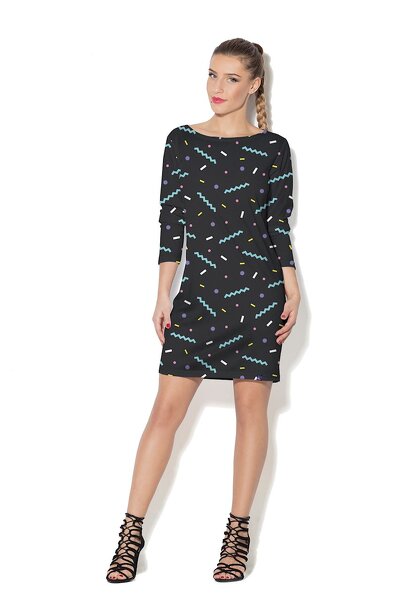 Czarna sukienka mini w kolorowe elementy