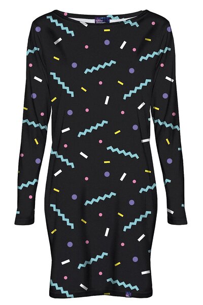 Czarna sukienka mini w kolorowe elementy