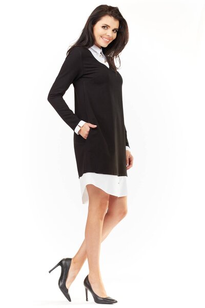 Czarna sukienka o luźnym fasonie z kołnierzykiem